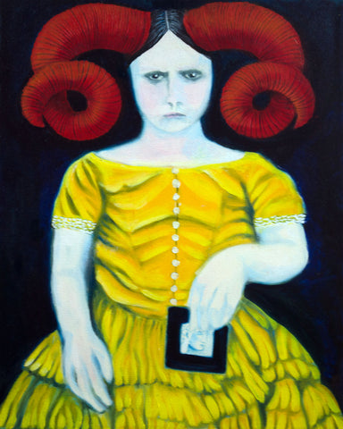 Girl With Red Horns Painting and Print